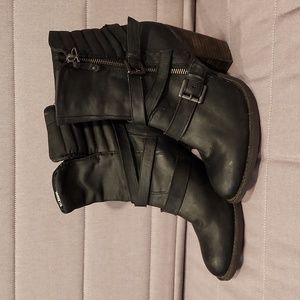 Steve Madden Black Leather Moto Raleigh Heeled Boo